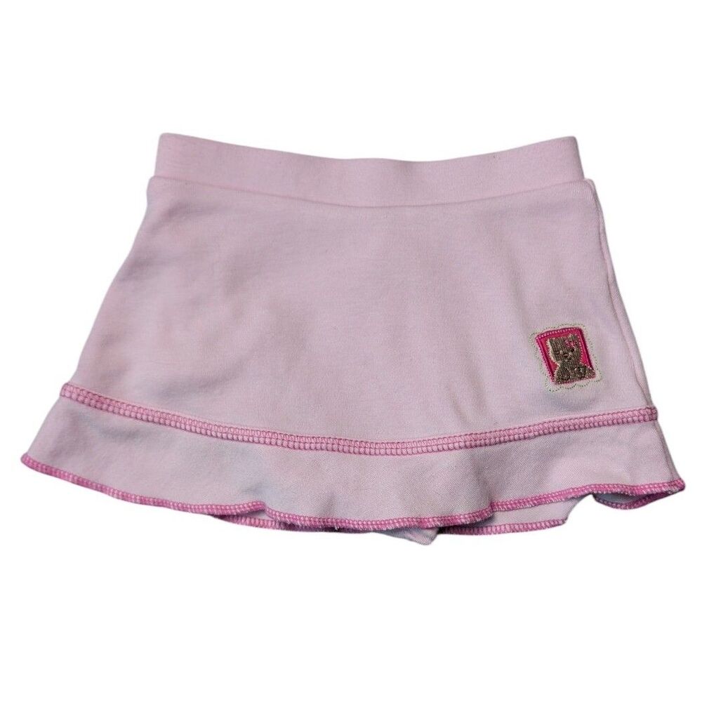 Vintage Y2K Pink Cotton Skirt/Skort Stitched Applique Teddy Bear Patch 6-9m